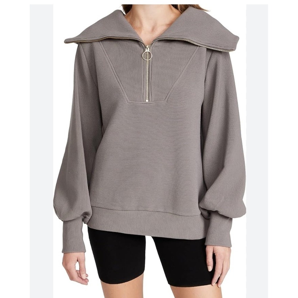 Varley Vine Half Zip Pullover Deep Charcoal Ribbed Ottoman Sweatshirt Medium
